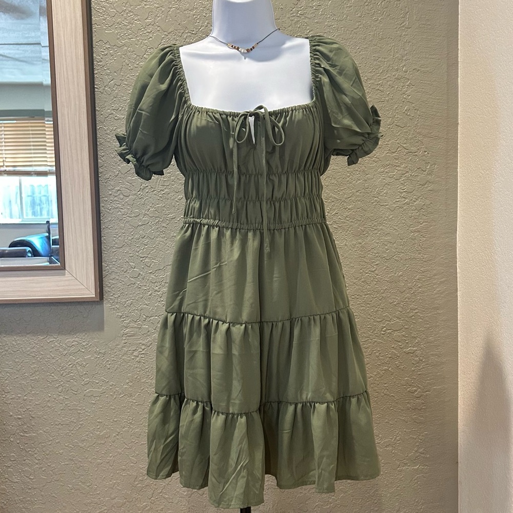Liberty Love Olive Puff Sleeve Mini Dress